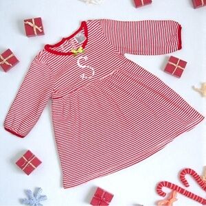 Paty Red & White Striped Monogram “S” Christmas Dress 9–12M Green Bow Cotton